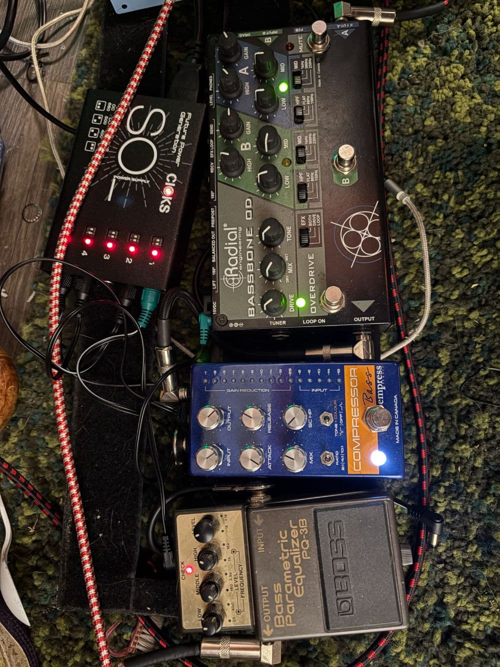 Radial Bassbone OD + Empress Bass Comp + Boss PQ-3B