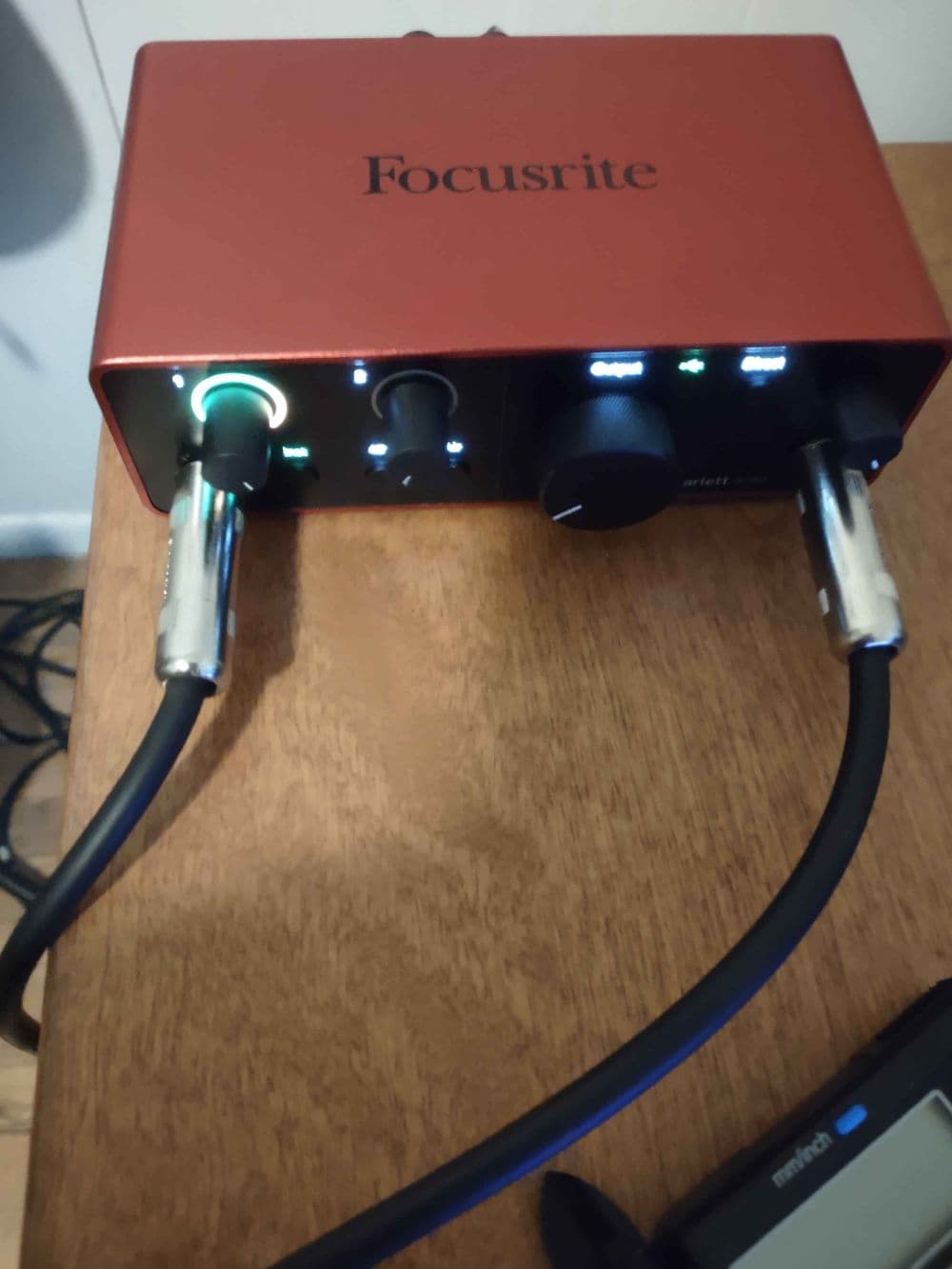 Focusrite Scarlett Solo (bridged and cranked to fuzz)